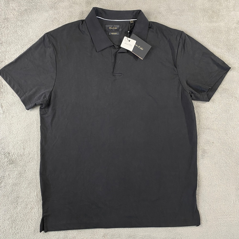 Porter & Ash Polo Mens Medium Black Modal Blend Short Sleeve Casual Golf Top NEW